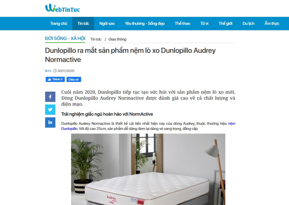 Dunlopillo ra mắt sản phẩm nệm lò xo Dunlopillo Audrey Normactive