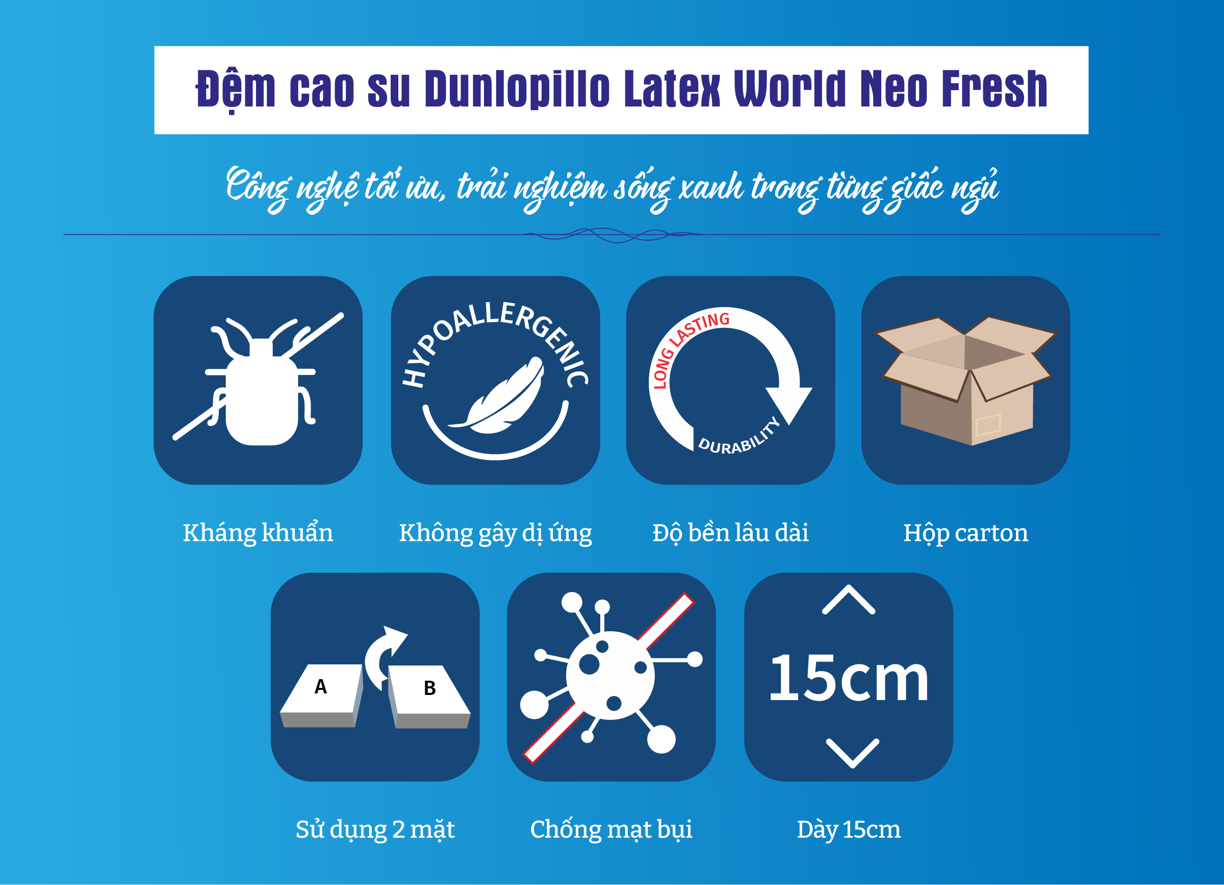 Đệm cao su Dunlopillo Latex World Neo Fresh dày 15cm